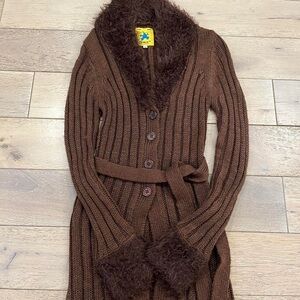 UNIF BROWN FUR TRIM CARDIGAN 🤎